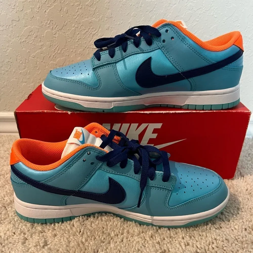 Nike Dunk Low SE Baltic Blue Total Orange Sneakers - Picture 2 of 11